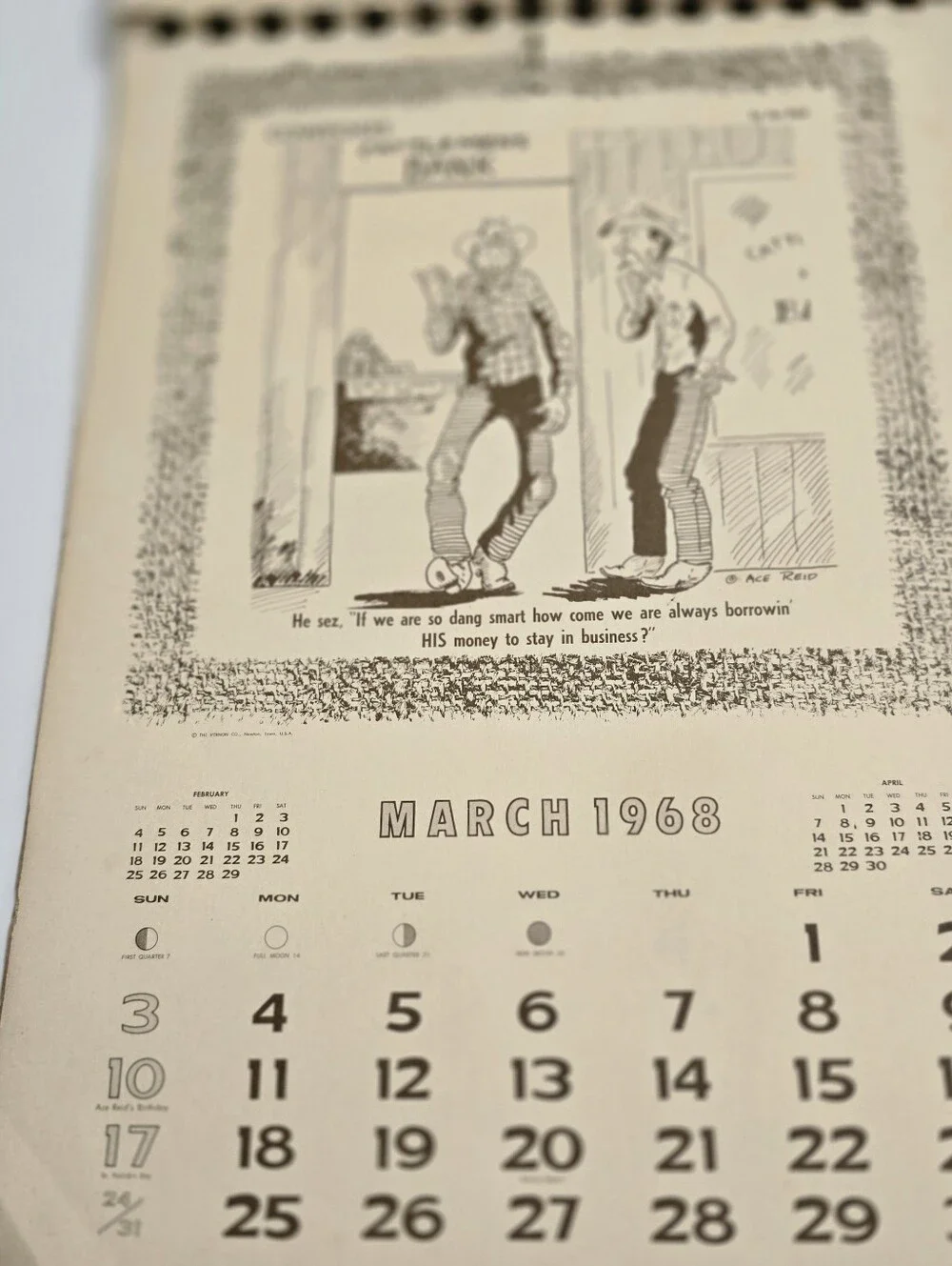 Vintage 1968 Cowboy Calendar Ace Reid Western Ranch Humor Calendar Rustic